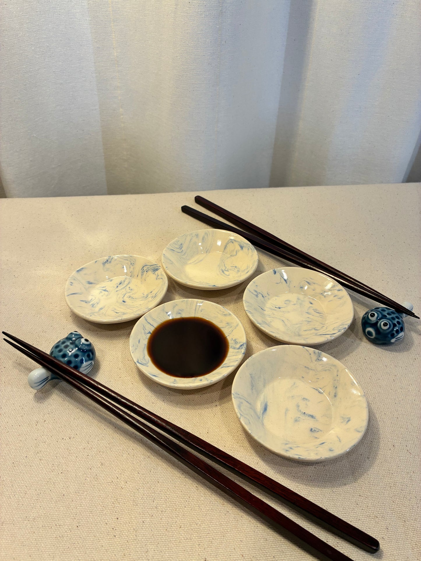 Set of 5 Blue Flow Nerikomi Baby Bowls